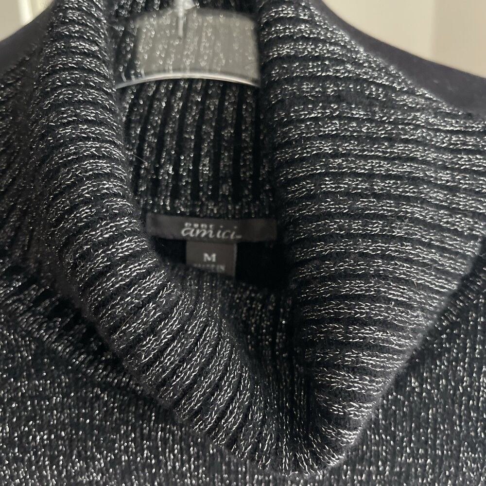 Amici 100% Cashmere Black & Silver Turtle Neck Knit sweater M - Picture 2 of 7